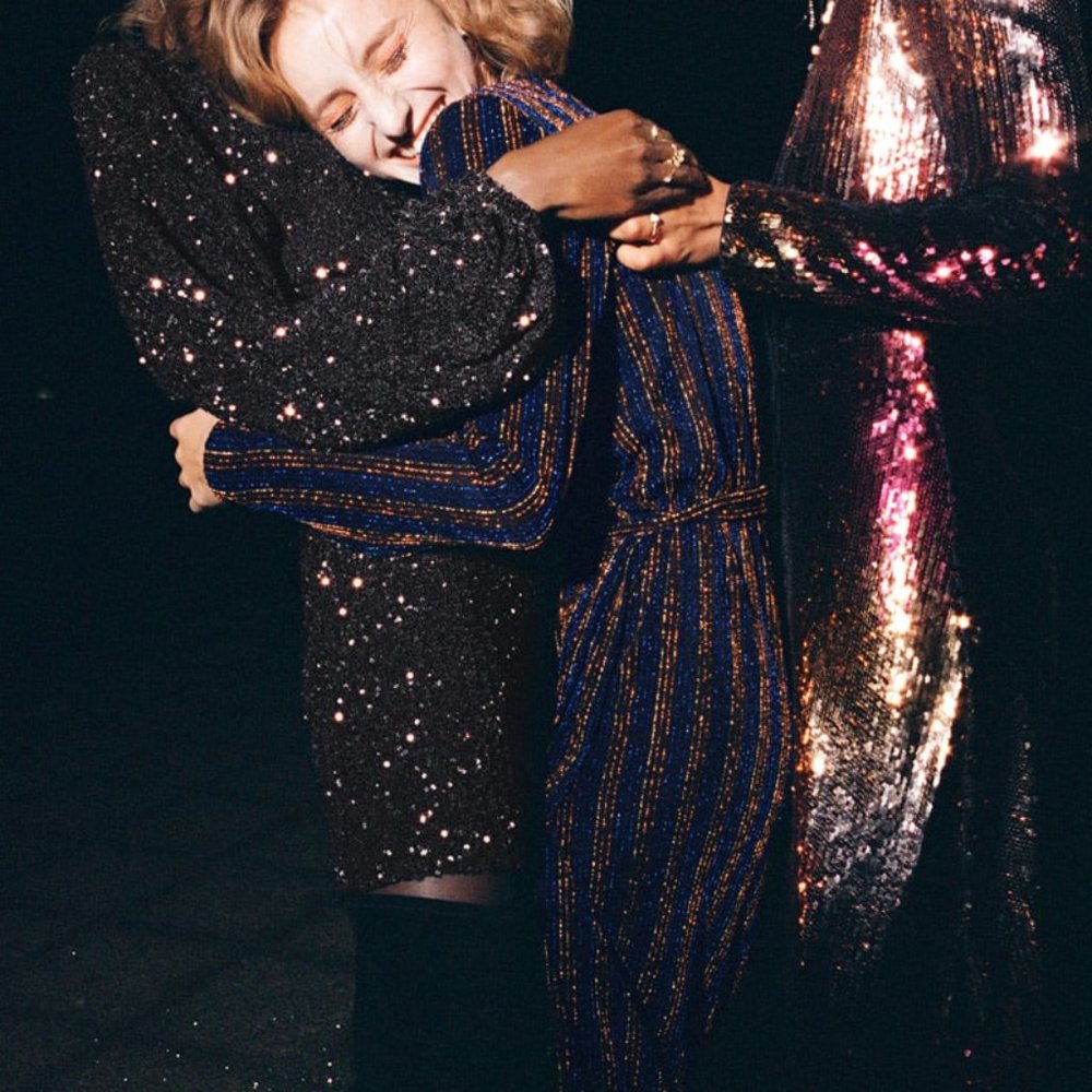 & Other Stories Glitter Stripe Wrap Midi Dress